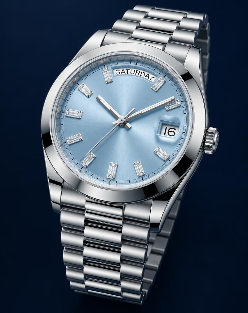 Rolex Day-Date II 41 Réf. 218206 – Platine, Index Diamants Baguettes