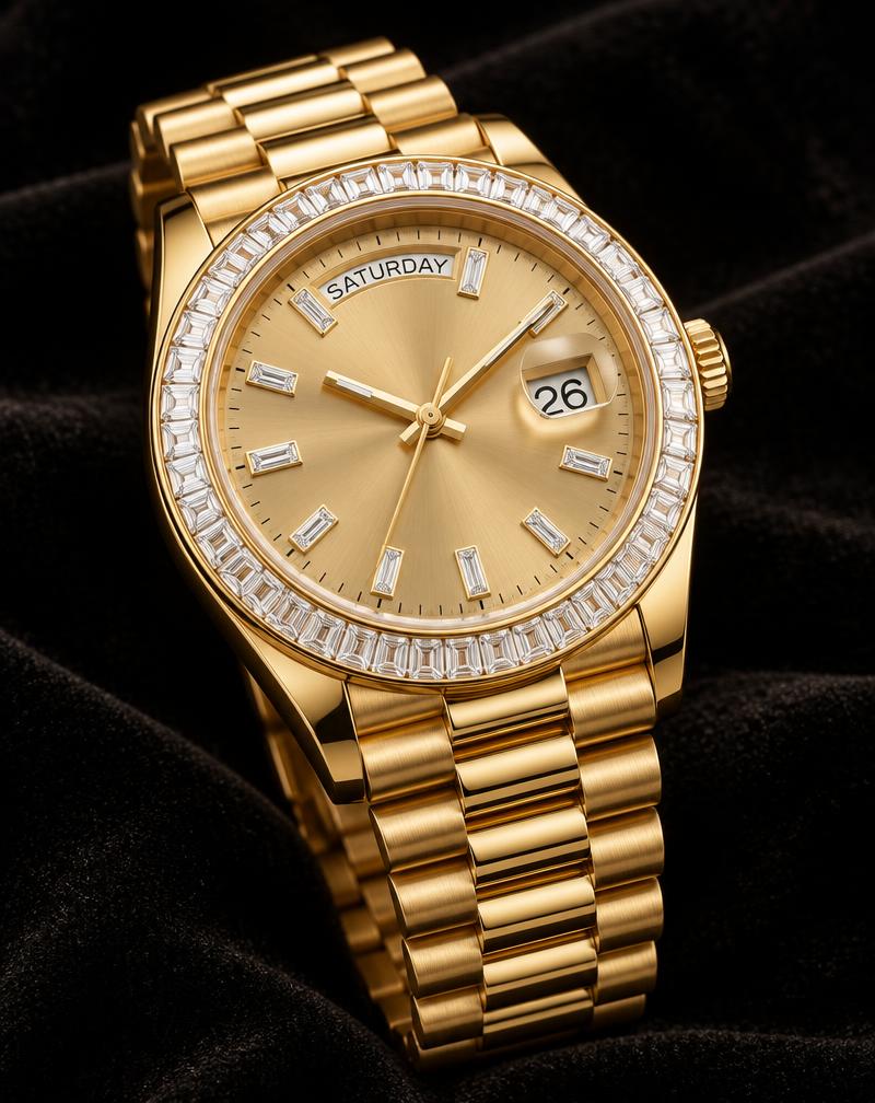 Rolex Day-Date 40 Réf. 228398TBR – Or Jaune, Lunette Diamants Baguettes